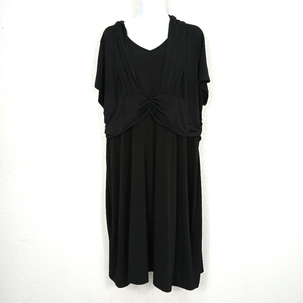 Lane Bryant V-Neck Front Ruched Dress Size 26/28 Draped Overlay Short Sleeve